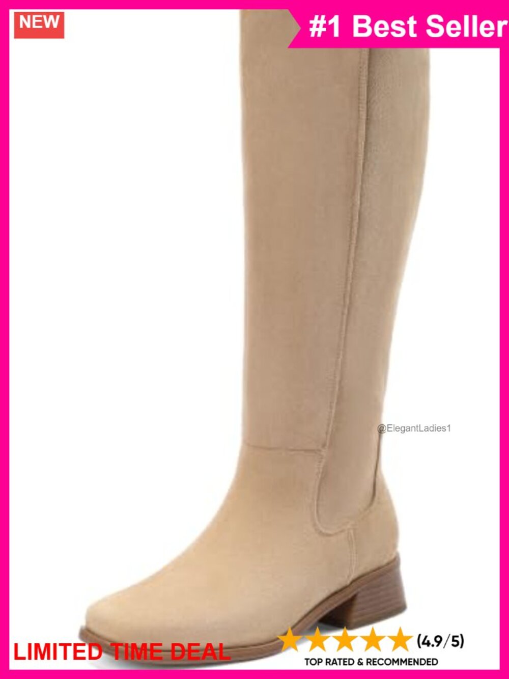 Wide Calf Knee High Boots Square Toe 1.6" Low Block Heel Faux Suede